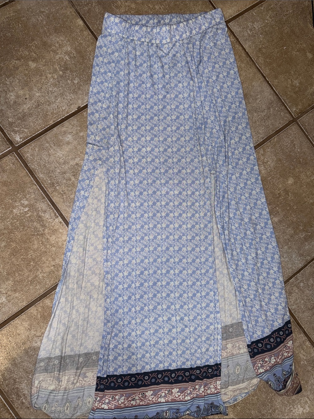 twik Light Blue and White Floral Maxi Skirt with Border Hem
